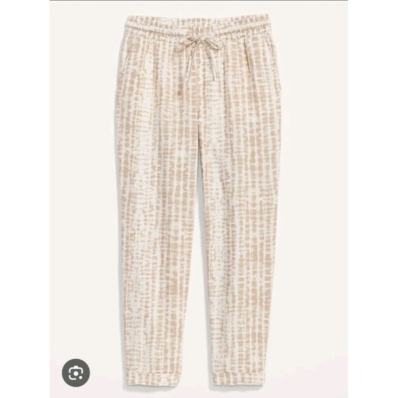 Old Navy Size Medium High-Waisted Beige Tie-Dye Linen-Blend Straight Crop Pants - Picture 2 of 10